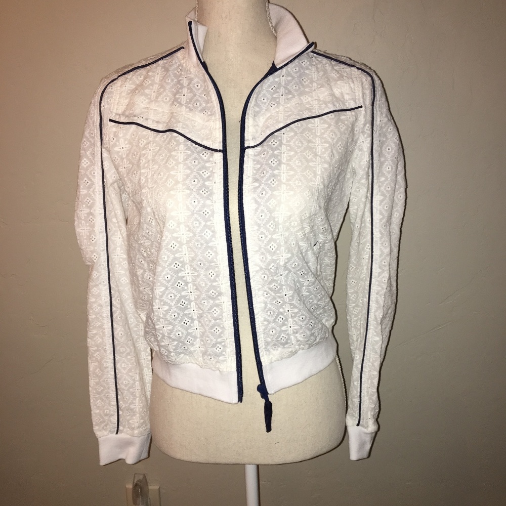 Free People White Eyelet Track Jacket Size Small
